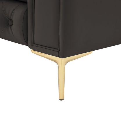 34" Black And Gold Faux Leather Tufted Chesterfield Chair