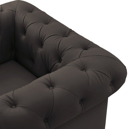 34" Black And Gold Faux Leather Tufted Chesterfield Chair