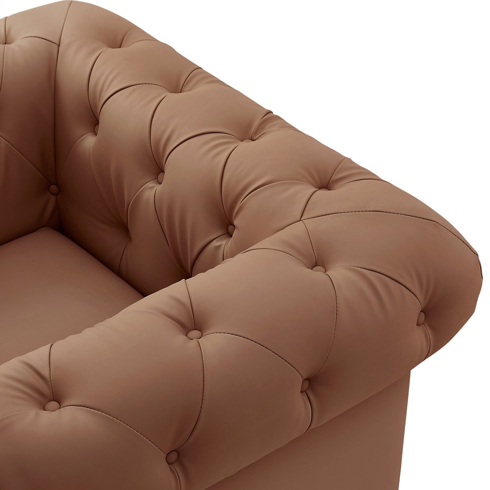 34" Black And Gold Faux Leather Tufted Chesterfield Chair