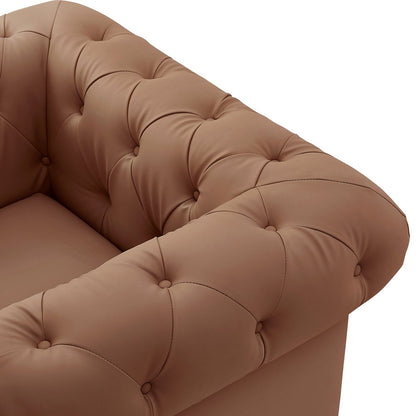 34" Black And Gold Faux Leather Tufted Chesterfield Chair