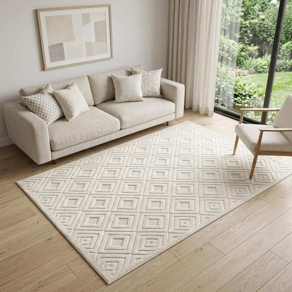 5' X 7' Beige Geometric Area Rug