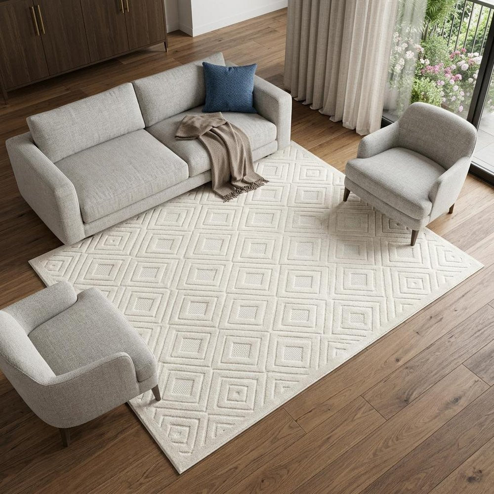 5' X 7' Beige Geometric Area Rug