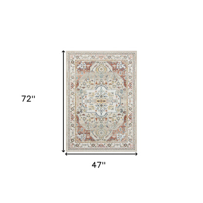 5' X 7' Ivory Abstract Area Rug