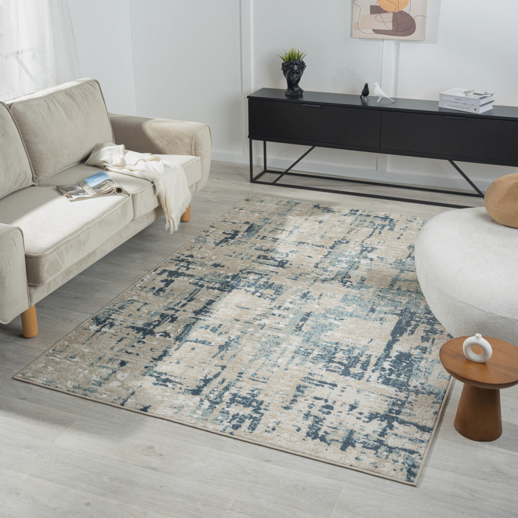 4' X 6' Blue and Gray Abstract Power Loom Area Rug