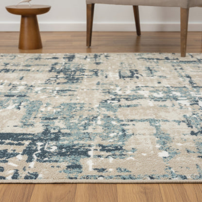 4' X 6' Blue and Gray Abstract Power Loom Area Rug