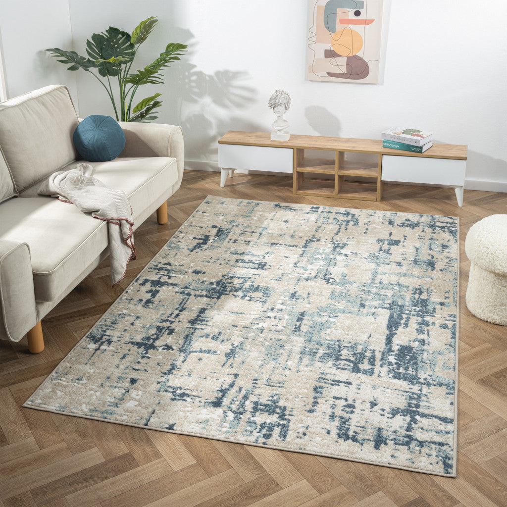 4' X 6' Blue and Gray Abstract Power Loom Area Rug