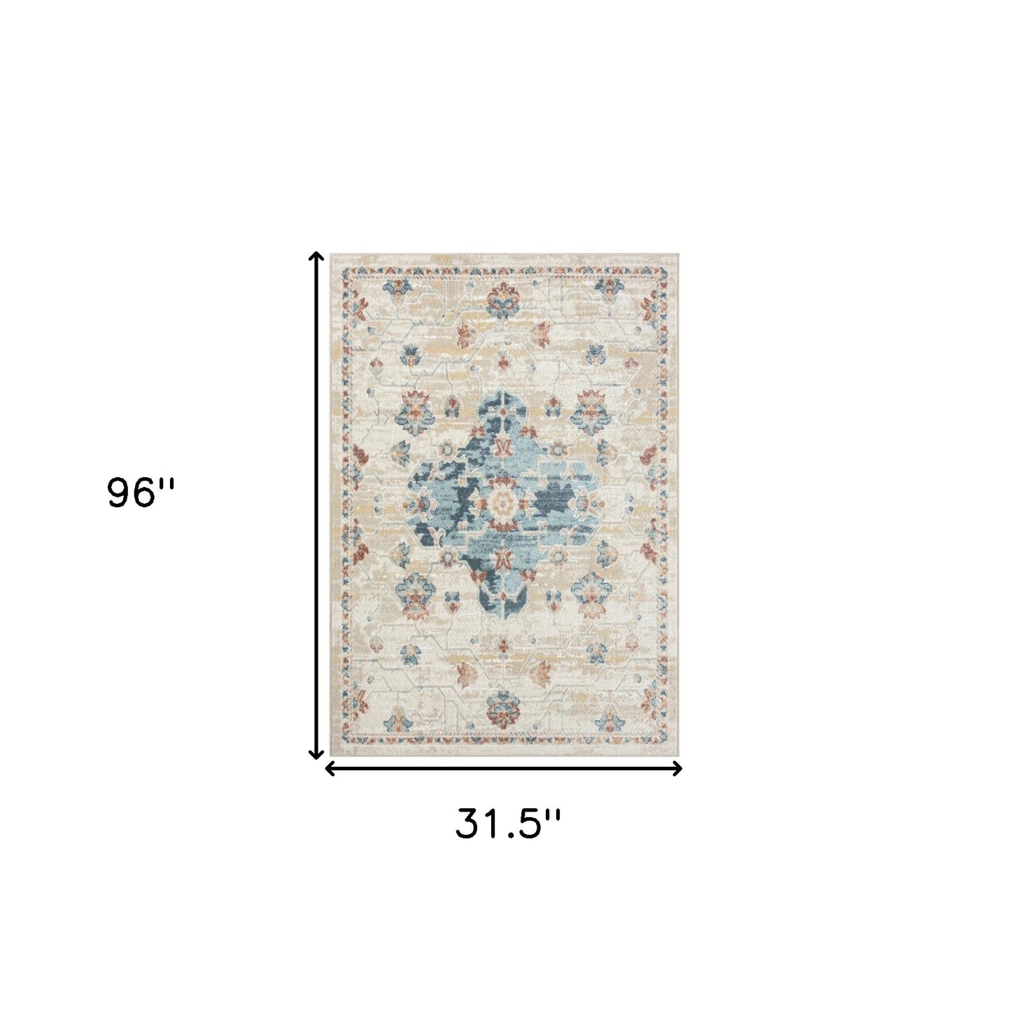 8' Ivory Medallion Runner Rug