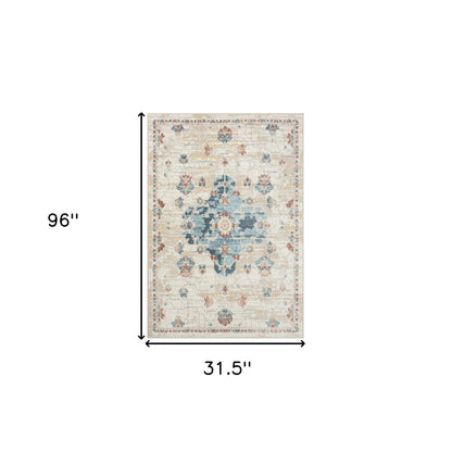 8' Ivory Medallion Runner Rug