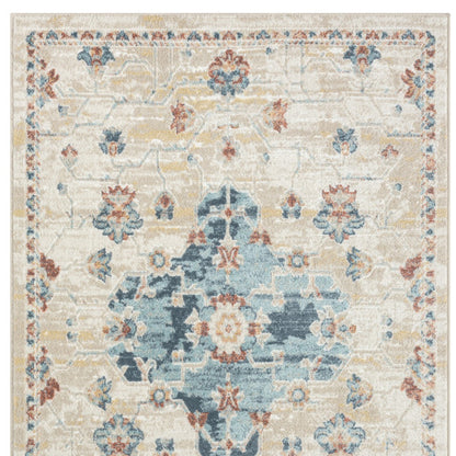 8' Ivory Medallion Runner Rug