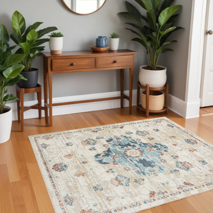 8' Ivory Medallion Runner Rug