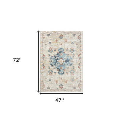 8' Ivory Medallion Runner Rug