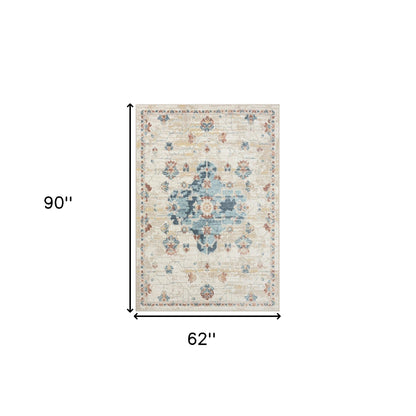 8' Ivory Medallion Runner Rug