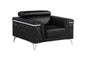 42" Black And Silver Top Grain Leather Club Chair