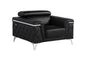 42" Black And Silver Top Grain Leather Club Chair