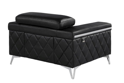 42" Black And Silver Top Grain Leather Club Chair