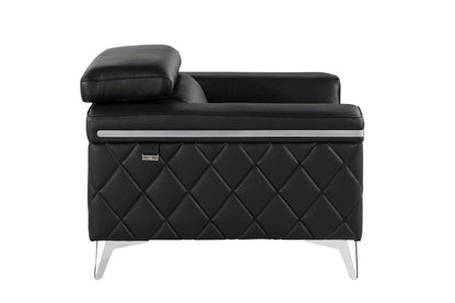 42" Black And Silver Top Grain Leather Club Chair