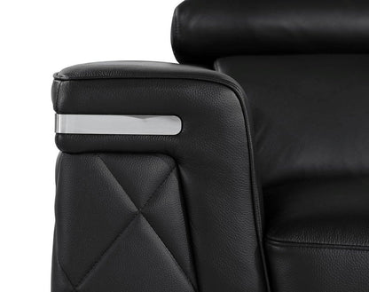 42" Black And Silver Top Grain Leather Club Chair