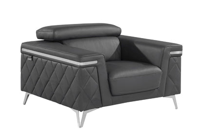 42" Gray And Silver Top Grain Leather Club Chair