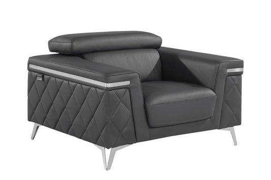 42" Gray And Silver Top Grain Leather Club Chair