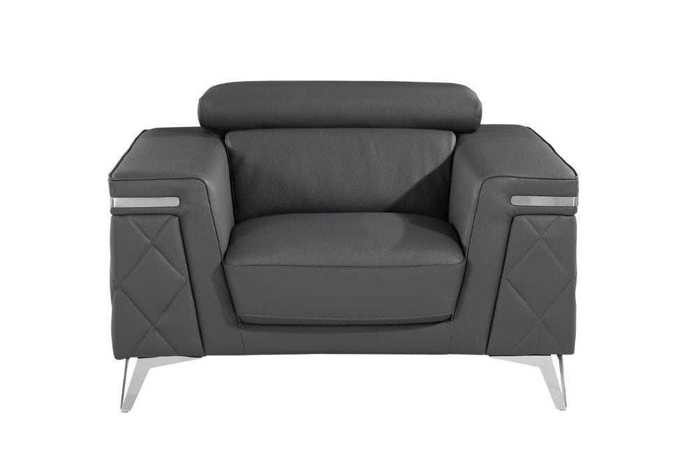 42" Gray And Silver Top Grain Leather Club Chair