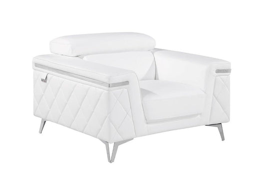 42" White And Silver Top Grain Leather Club Chair