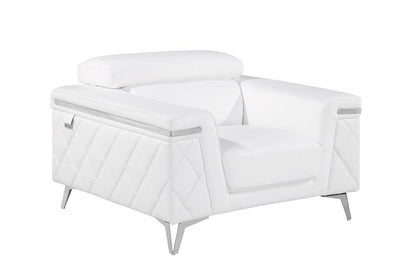 42" White And Silver Top Grain Leather Club Chair