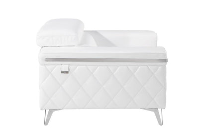 42" White And Silver Top Grain Leather Club Chair