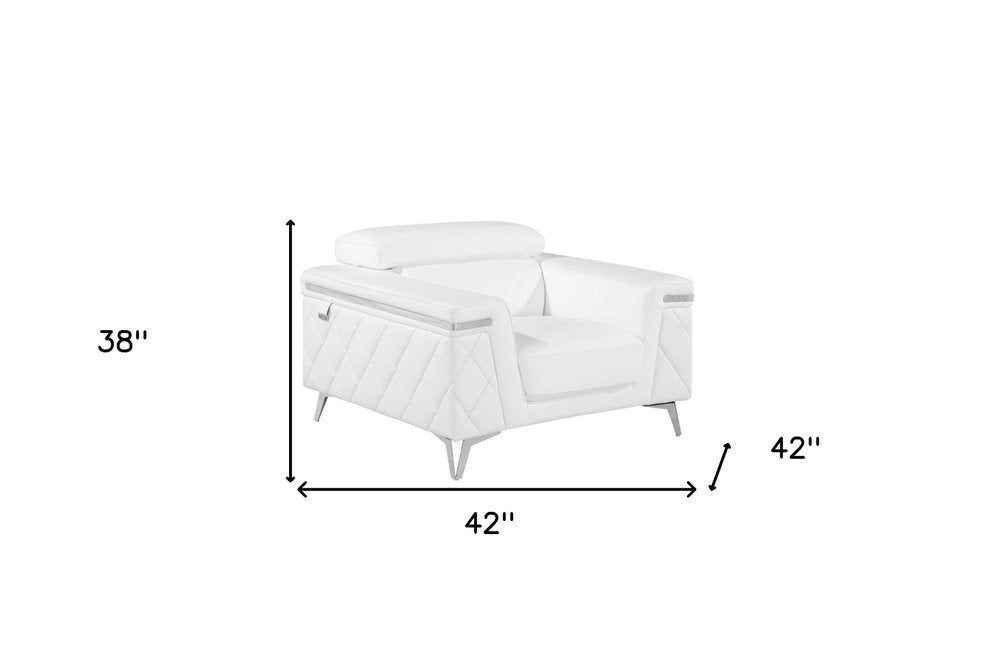 42" White And Silver Top Grain Leather Club Chair