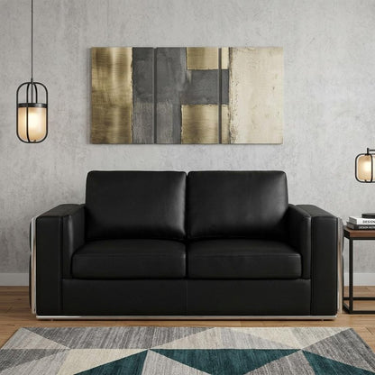 73" Black And Silver Metallic Top Grain Leather Loveseat