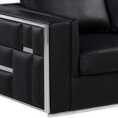 73" Black And Silver Metallic Top Grain Leather Loveseat