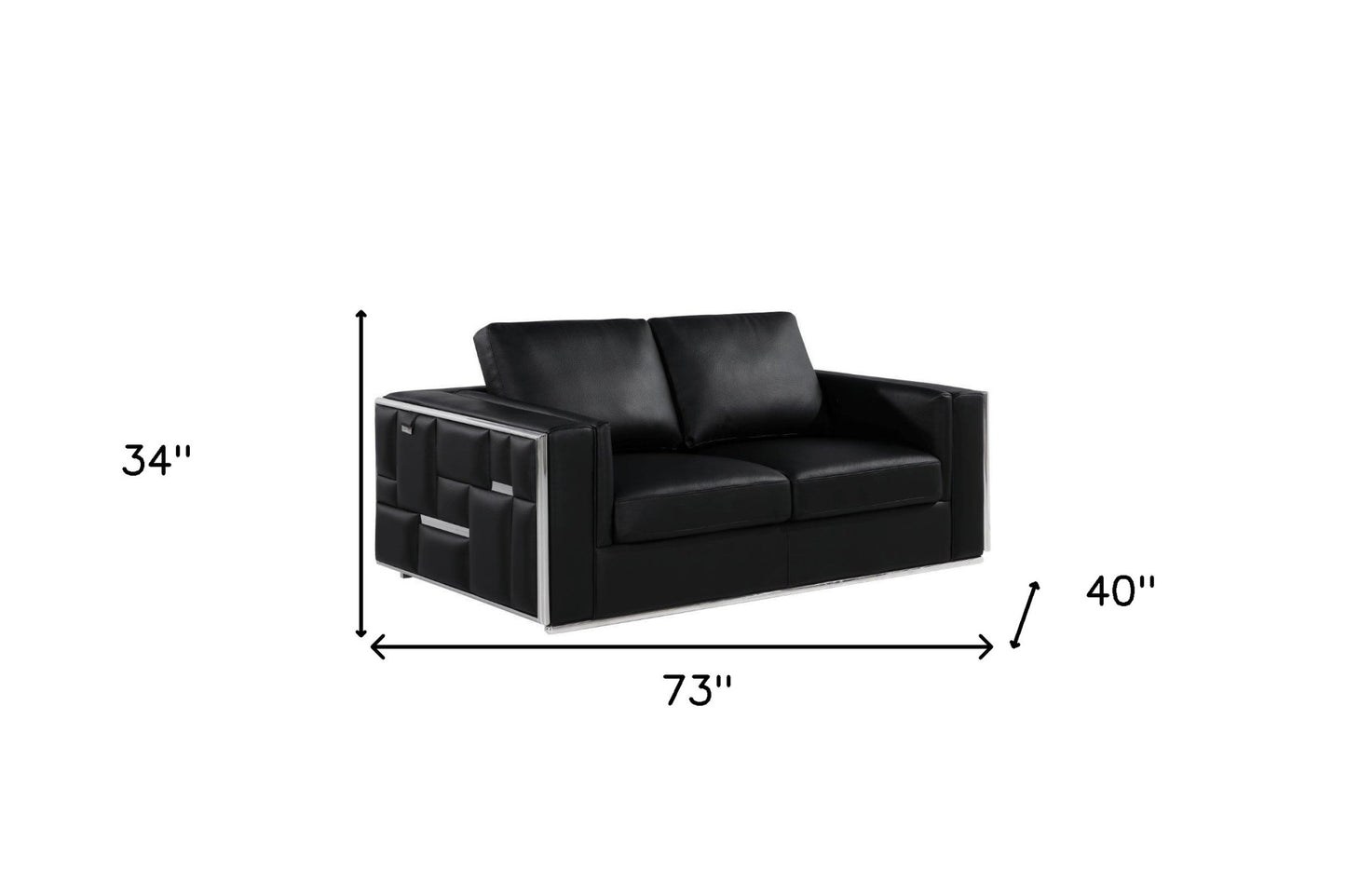 73" Black And Silver Metallic Top Grain Leather Loveseat