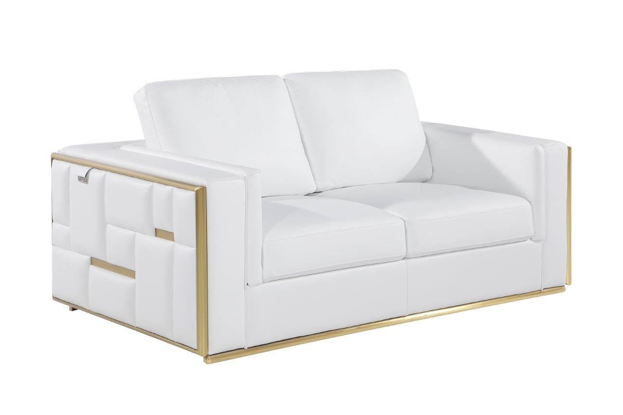 73" White And Silver Metallic Top Grain Leather Loveseat