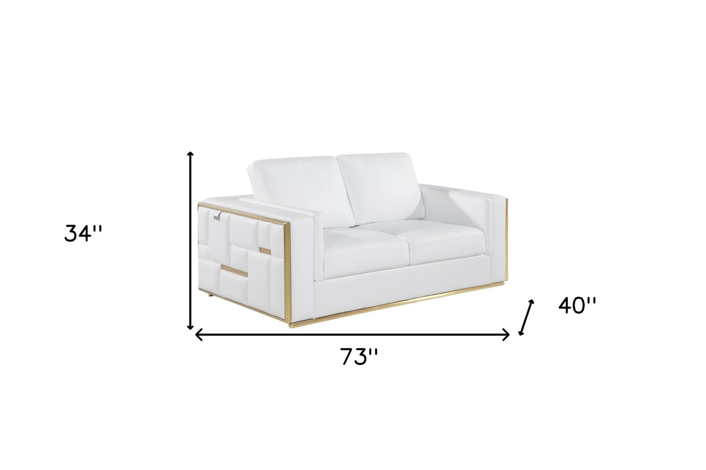 73" White And Silver Metallic Top Grain Leather Loveseat