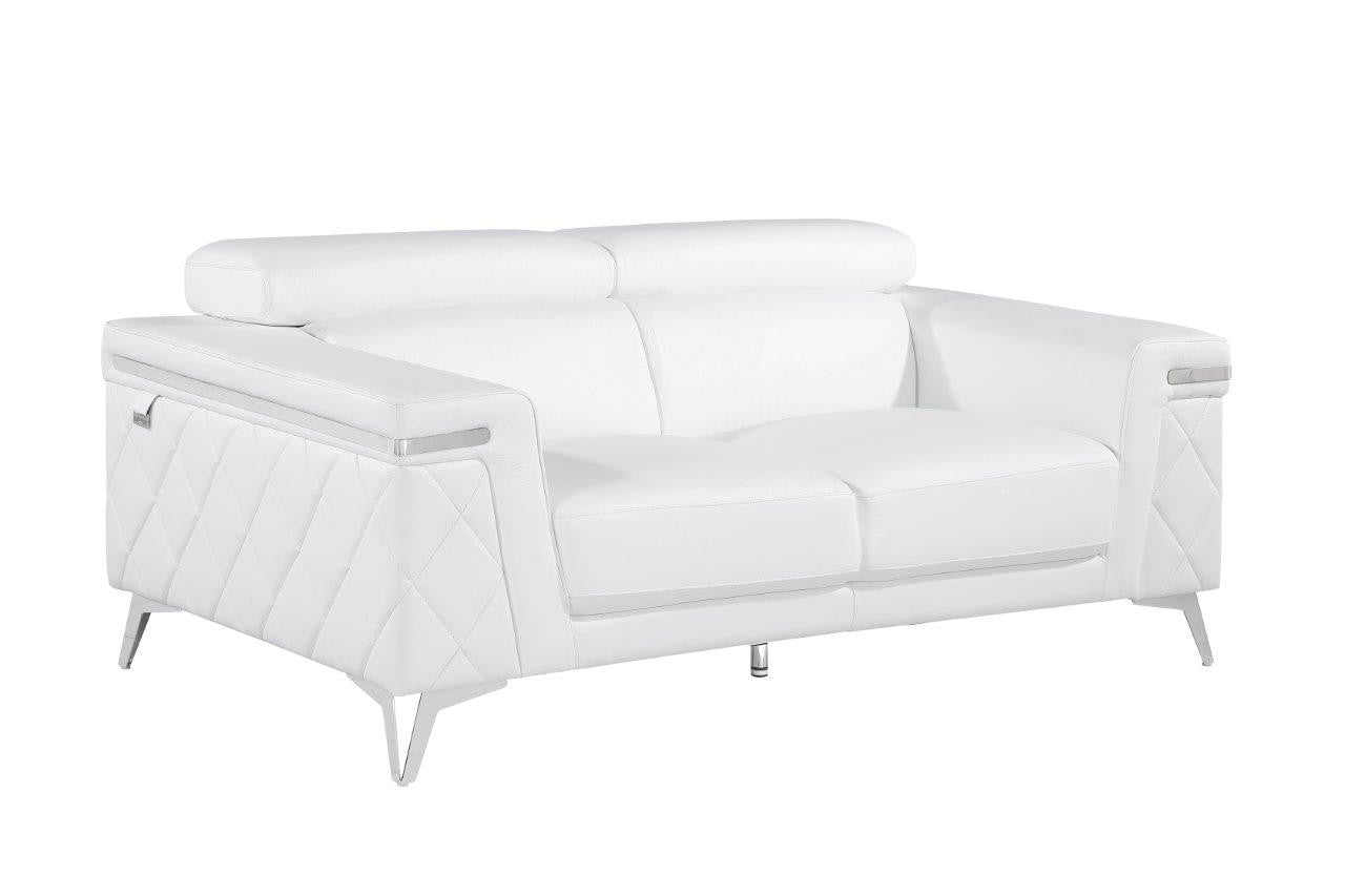 70" White And Silver Metallic Top Grain Leather Loveseat