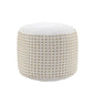 18" White Jute Blend Round Geometric Pouf Ottoman