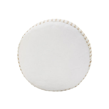 18" White Jute Blend Round Geometric Pouf Ottoman