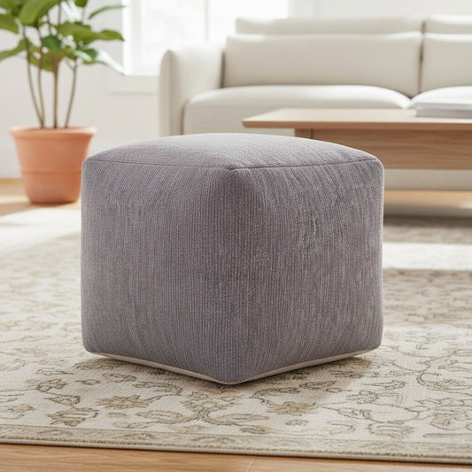 18" Blue Chenille Cube Pouf Ottoman