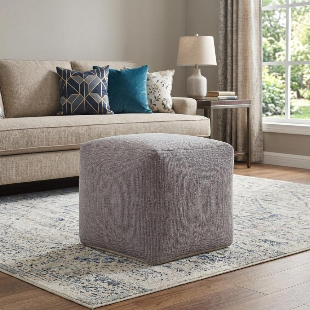 18" Gray Chenille Cube Pouf Ottoman