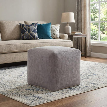 18" Gray Chenille Cube Pouf Ottoman