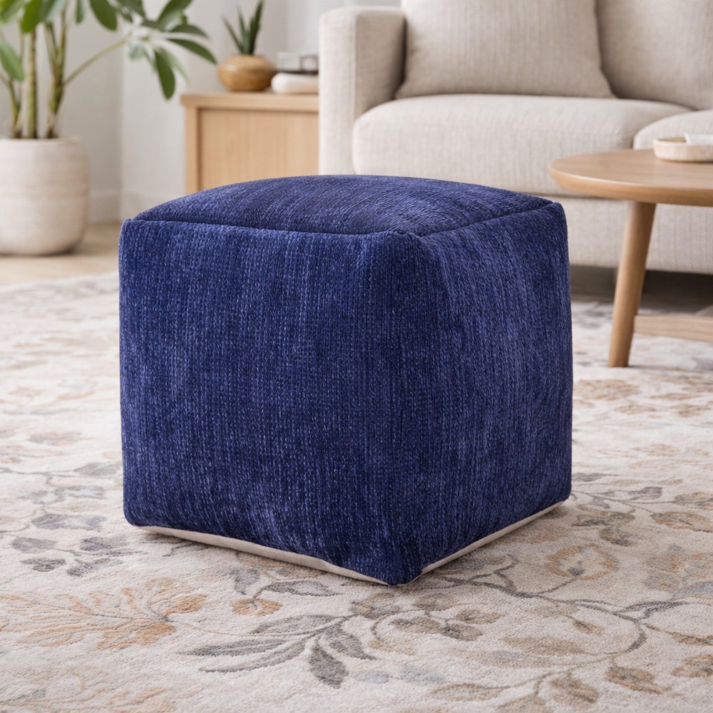 18" Gray Chenille Cube Pouf Ottoman