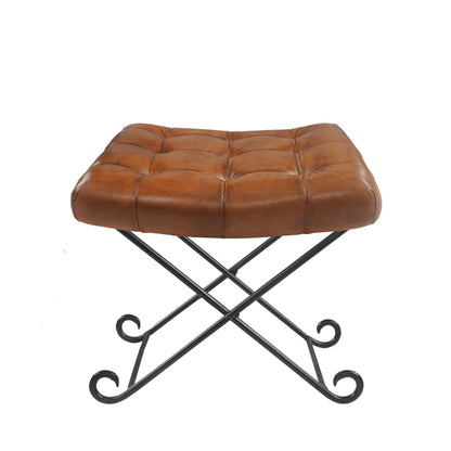 14" Brown Faux leather Footstool Ottoman