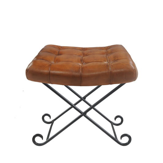 14" Brown Faux Leather Footstool