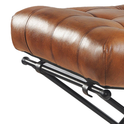 14" Brown Faux leather Footstool Ottoman