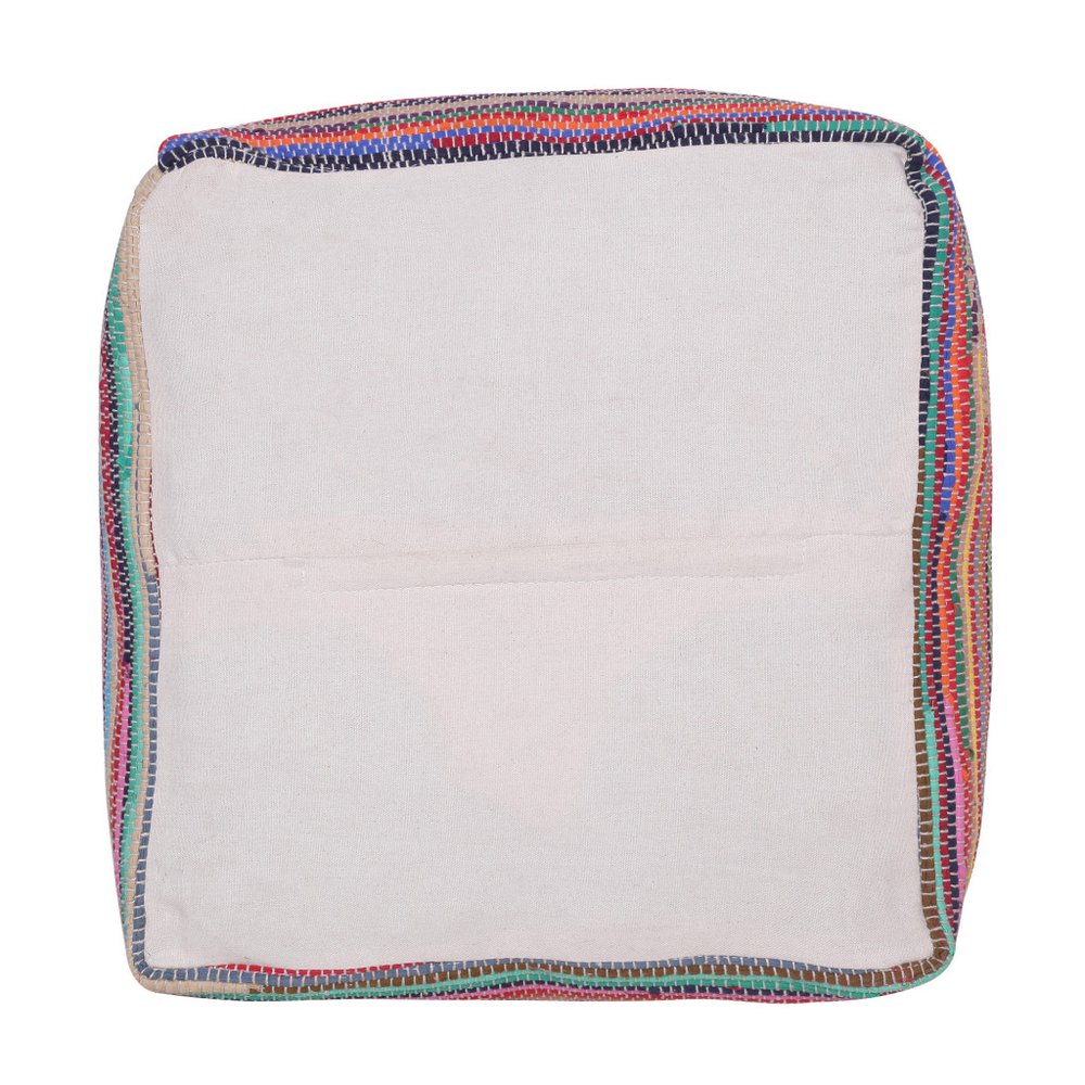 18" Red And Black Cotton Cube Striped Pouf Ottoman