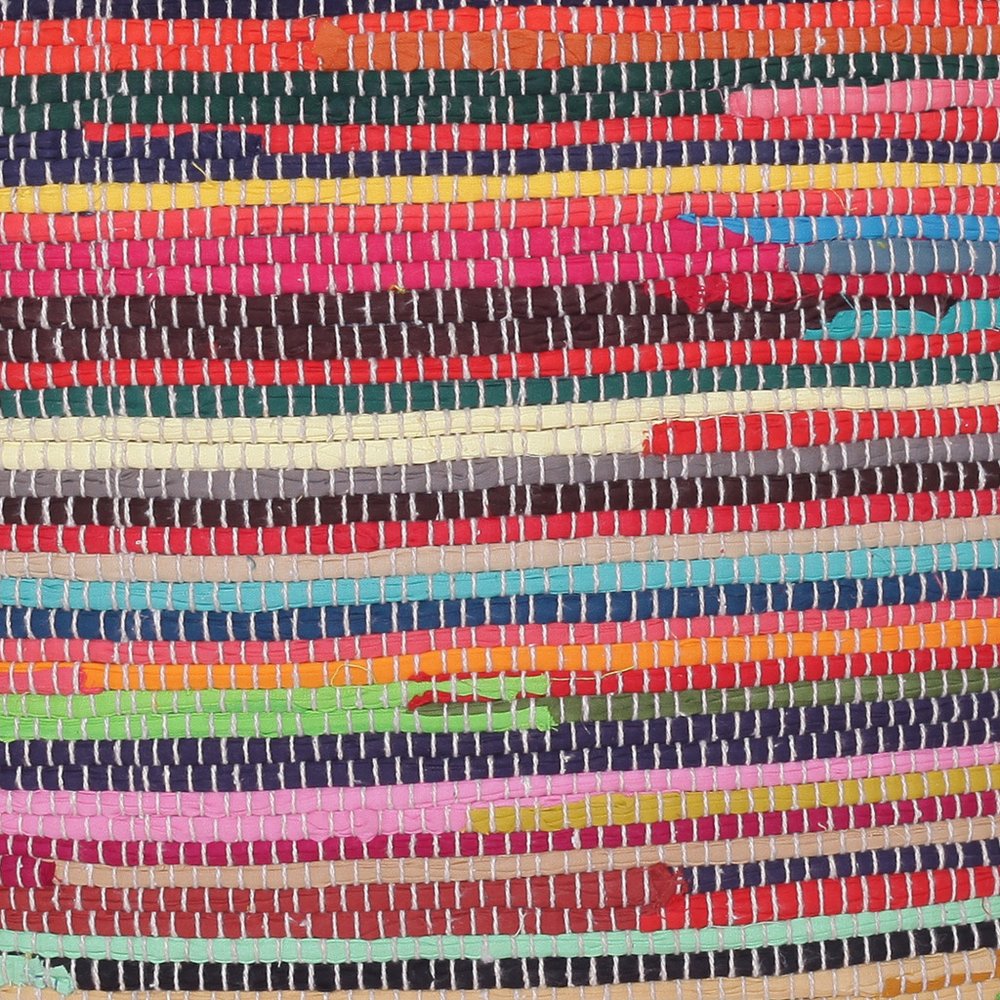 18" Red And Black Cotton Cube Striped Pouf Ottoman