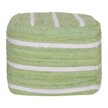 18" Green and White Cotton Striped Cube Pouf Ottoman