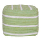 18" Green and White Cotton Striped Cube Pouf Ottoman
