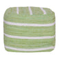 18" Green And White Cotton Cube Striped Pouf Ottoman