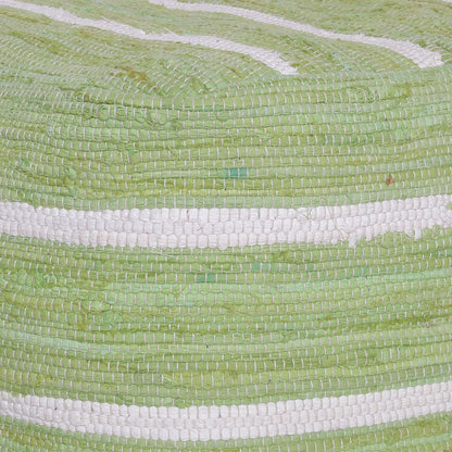 18" Green And White Cotton Cube Striped Pouf Ottoman