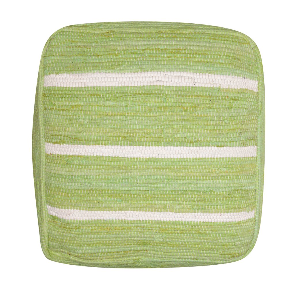 18" Green and White Cotton Striped Cube Pouf Ottoman